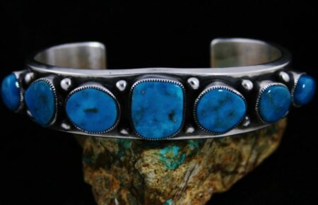 Sammie Kescoli Begay Morenci Turquoise Ingot Row Bracelet