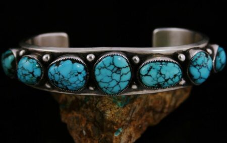 Sammie Kescoli Begay Godber Burnham Spiderweb Turquoise Ingot Row Bracelet