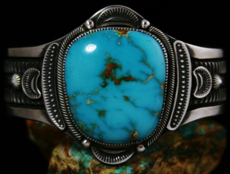 Sammie Kescoli Begay Royal Blue Turquoise Ingot Coin Silver Bracelet