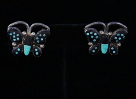 Circa 1950-60s Fox Turquoise and Jet Butterfly Design Earrings
