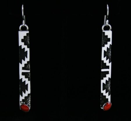 Marie Jackson Mediterranean Oxblood Coral Navajo Rug Pattern Design Dangle Earrings