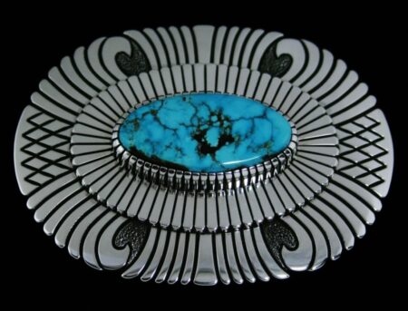 Alton Bedonie Morenci Spiderweb Turquoise Belt Buckle