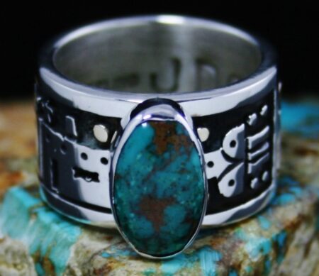 Joseph Coriz Royston Turquoise 14K Gold and Sterling Silver Pueblo Prosperity Design Ring