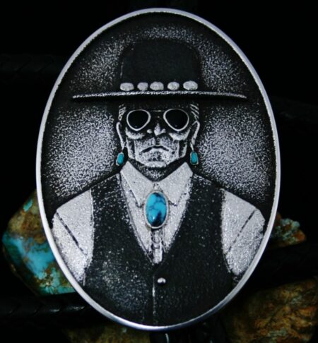 Darryl and Robert Begay Candelaria Spiderweb Turquoise and Black Jade Navajo Cowboy Bolo
