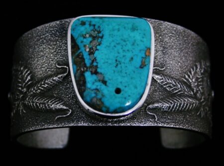 Leander Begay Easter Blue Turquoise Tufa Cast Yeibechai Design Bracelet