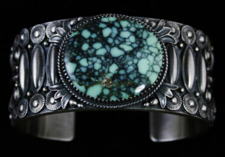 Derrick Gordon Peacock Spiderweb Variscite Reposse Ingot Bracelet