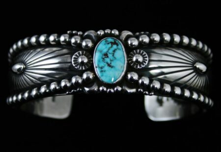 Delbert Gordon Turquoise Mountain Double Sided Reposse Sterling Silver Bracelet
