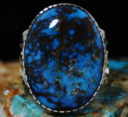 Dina Huntinghorse Bisbee Spiderweb Turquoise Solid 14K Gold Over Sterling Silver Ring