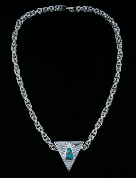 Alvarez Perez Red Mountain Turquoise Reversible Pendant and Interwoven Chain Necklace
