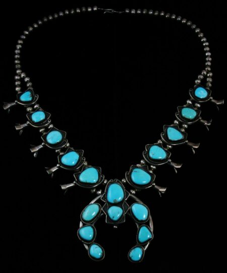 Vintage Sleeping Beauty Turquoise Squash Blossom Necklace