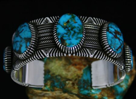 Ron Bedonie Candelaria Spiderweb Turquoise Row Bracelet