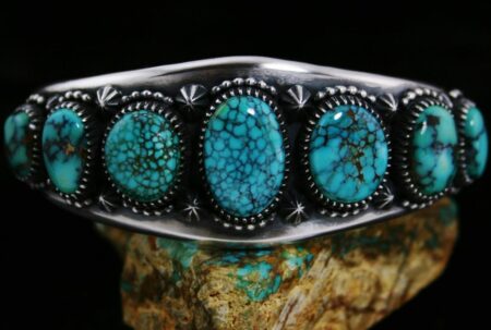 Derrick Gordon Candelaria Blue Spiderweb Turquoise Ingot Row Bracelet