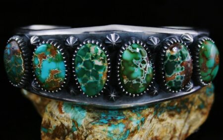 Derrick Gordon Pilot Mountain Spiderweb Turquoise Ingot Row Bracelet