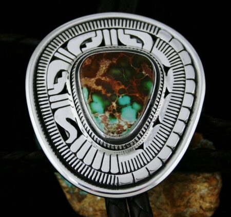 Leonard Nez Royston Spiderweb Turquoise Overlay Bolo Tie