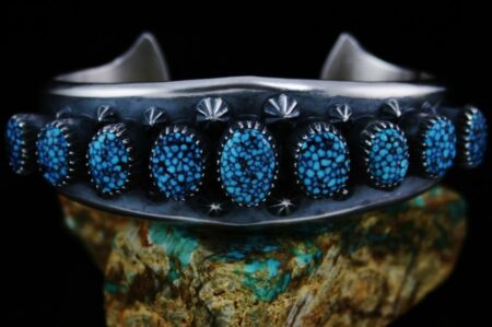Derrick Gordon Black Web Kingman Turquoise Ingot Row Bracelet
