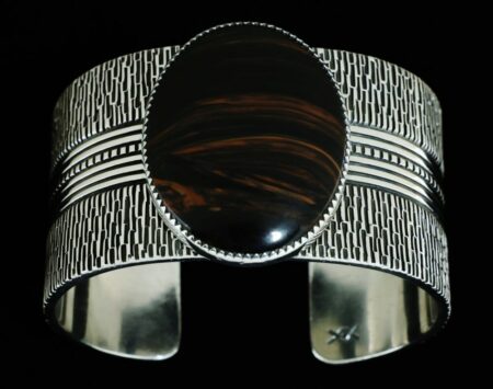Norbert Peshlakai Hand Stamped Sterling Silver Agate Bracelet