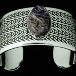 Norbert Peshlakai Purple Charoite Hand Stamped Sterling Silver Bracelet