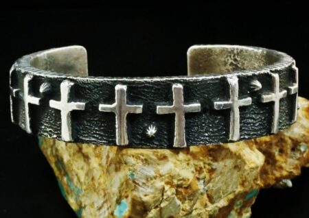 Vintage Tufa Cast Sterling Silver Cross Bracelet