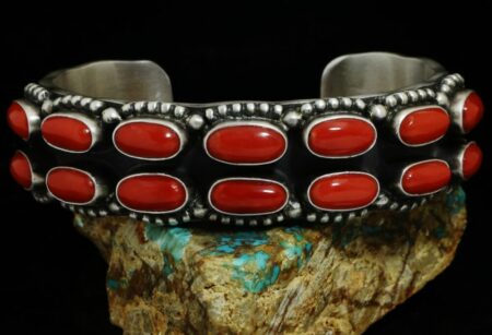 Herman Smith Mediterranean Oxblood Coral Double Sided Sterling Silver Row Bracelet