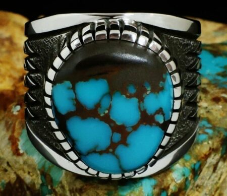 Alton Bedonie Brannon Blue Spiderweb Turquoise Ring