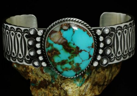 Herman Smith Aztec Turquoise Heavy Gauge Double Sided Sterling Silver Bracelet