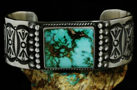 Herman Smith Royston Turquoise Heavy Gauge Double Sided Sterling Silver Bracelet