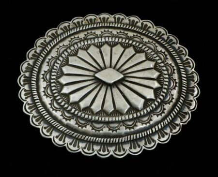 Vintage Heavy Gauge Hammered Ingot Sterling Silver Belt Buckle