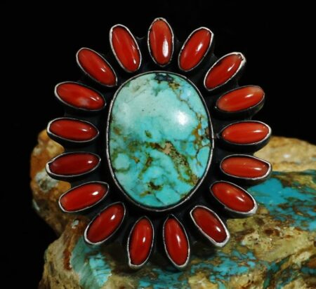 Vintage Jock Favour Carico Lake Turquoise and Oxblood Coral Ring