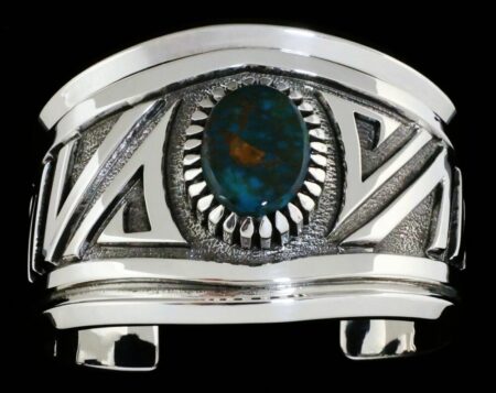 Nick Nez Sierra Nevada Turquoise Heavy Gauge Sterling Silver Overlay Bracelet