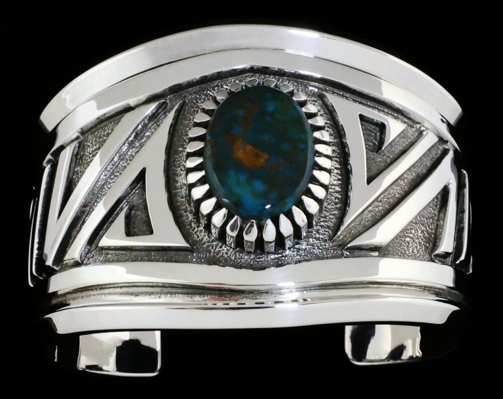 Nick Nez Sierra Nevada Turquoise Heavy Gauge Sterling Silver Overlay Bracelet
