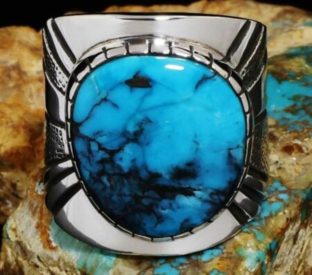 Leonard Nez Apache Blue Turquoise Heavy Gauge Sterling Silver Ring